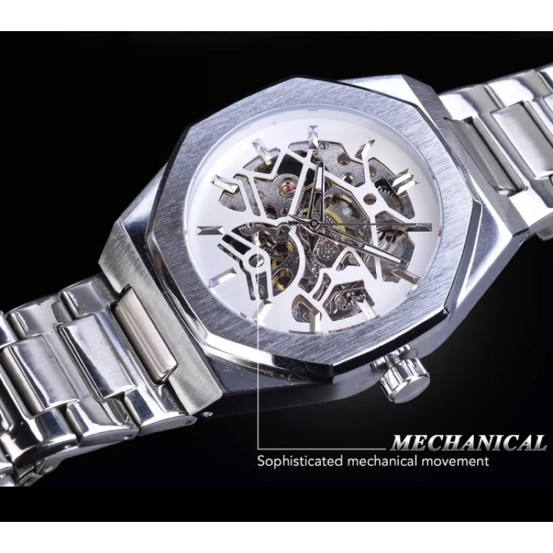 Jam Tangan Pria Mechanical Automatic Movement Homage Royal Silver White Luxury