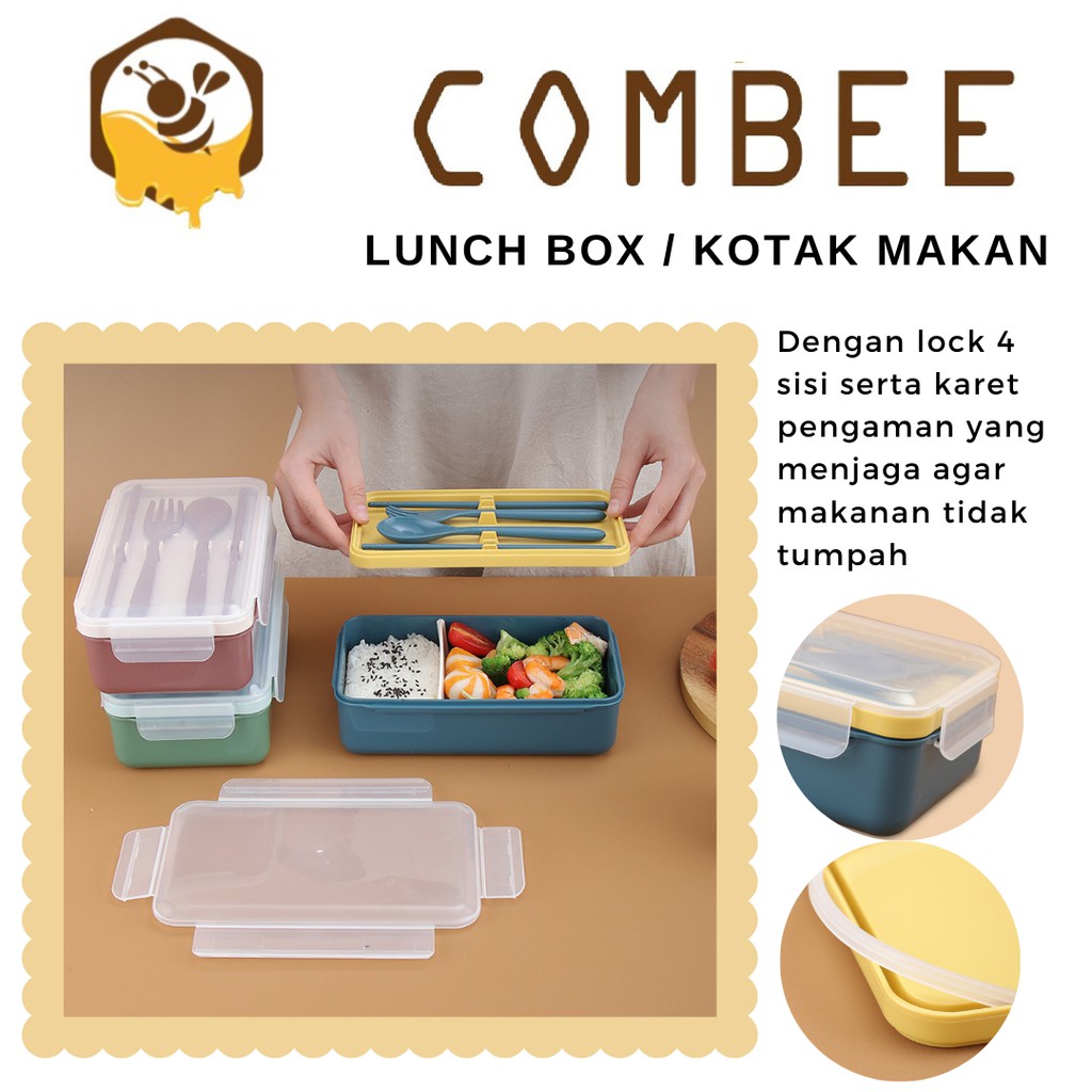 Lunch Box Kotak Makan Set Sendok Garpu Sumpit PP Food Grade Sekat Anti Tumpah