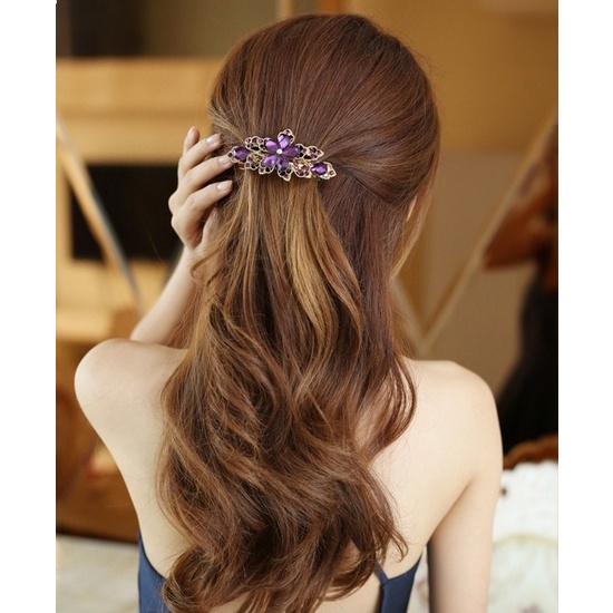 Jepit Rambut Korea Otomatis 9.5cm Jedai Jepitan Besi Alloy Jepit Ponytail PREMIUM Kristal Mutiara Bunga Wanita Dewasa