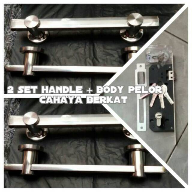 handle pintu stainless 25cm 2set+kunci