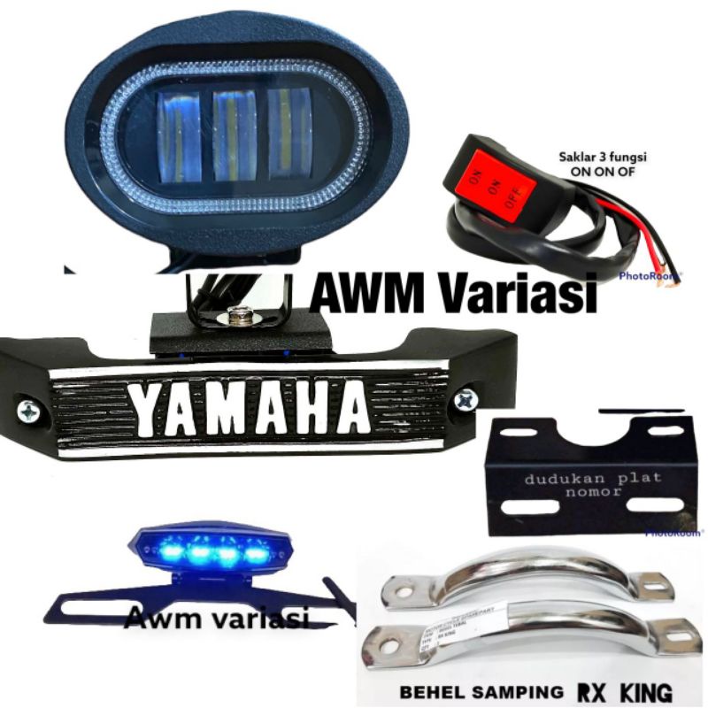 paket super ganteng yamaha rx king new dan tua kumis lampu owl 3 lensa ring biru/merah komplit sama breket nya