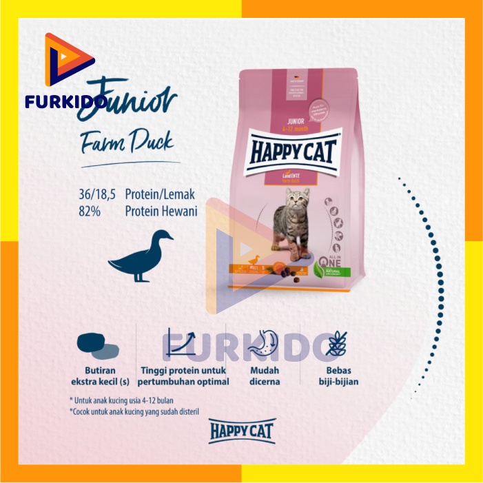 Happy Cat Junior Farm Duck Grainfree 1,3 Kg / Makanan Kering Kucing