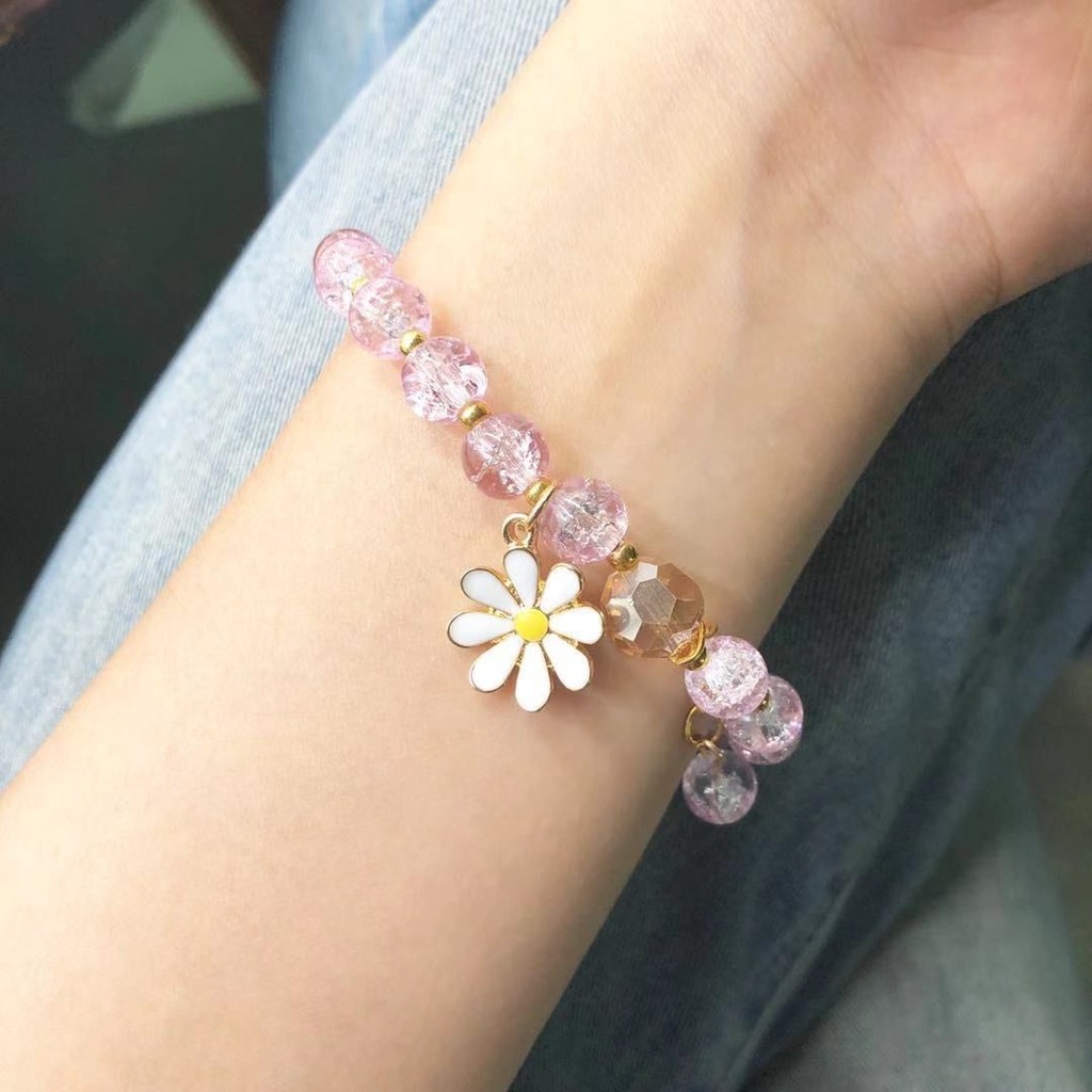 Colorful Flower Crystal Bracelet Female Pink Sun Flower Sisters Bracelet Small Daisy Bracelet