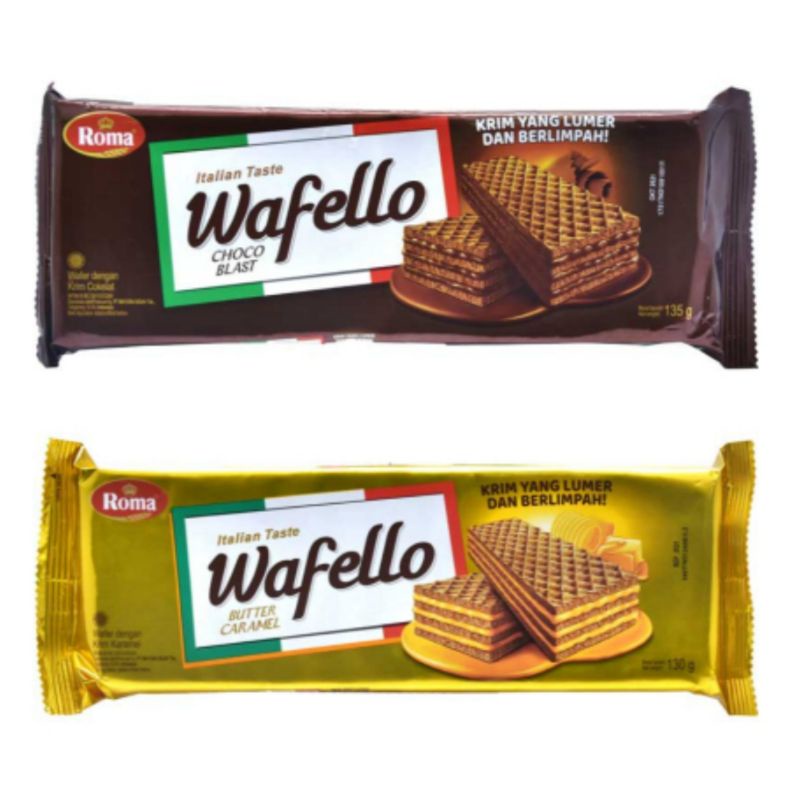 

TERMURAH Roma Wafello Wafer Butter Caramel / Choco Blast JUMBO 117 Gram