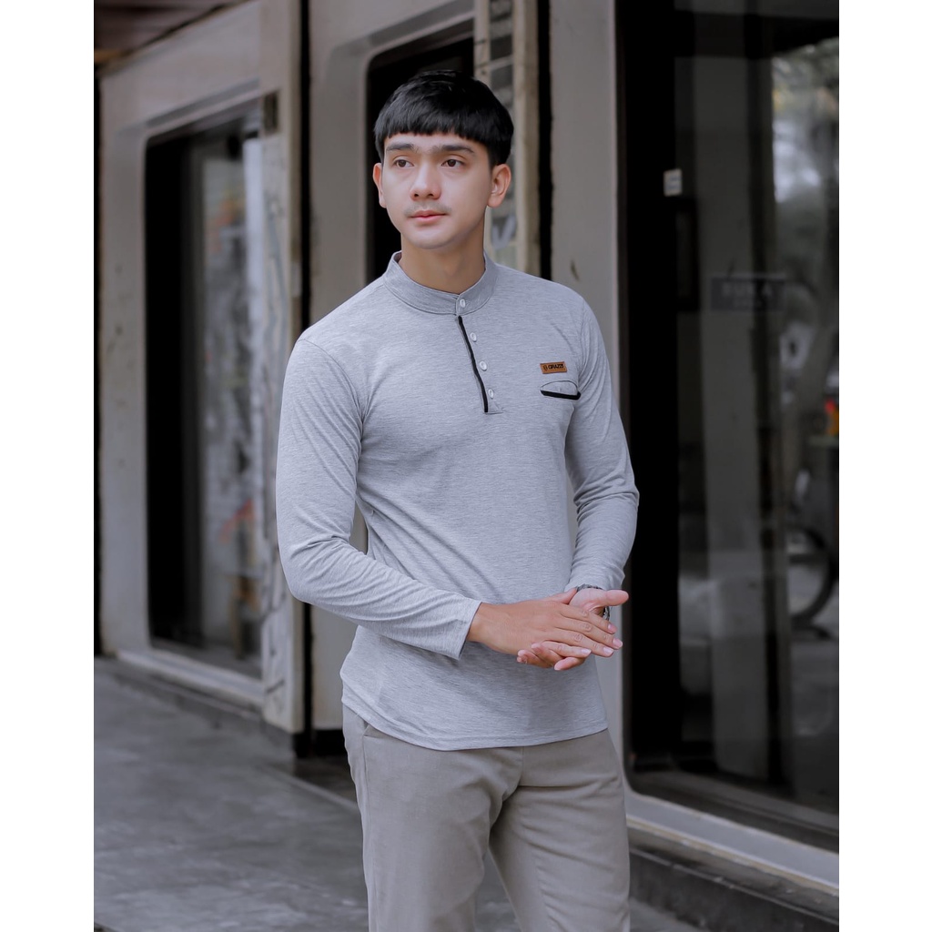 Hipocryte Non kaos Polos Lengan Panjang  Grey Kaos Kerah Panjang Pria Kaos Distro
