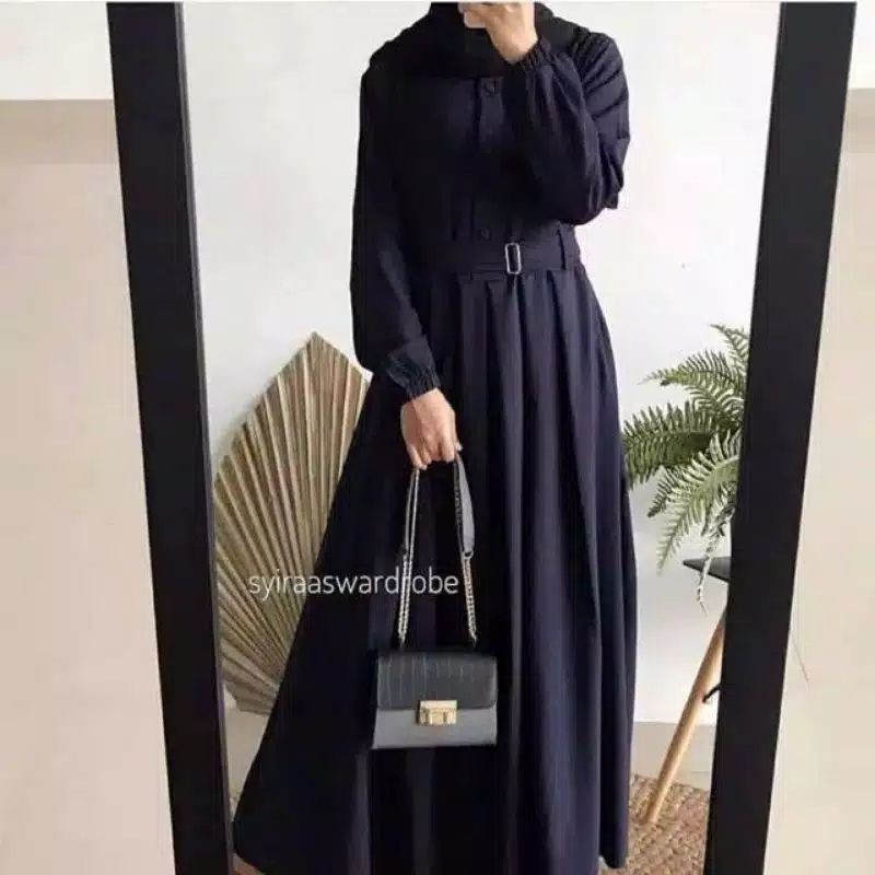 GAMIS VELA KREM /* BAJU GAMIS WANITA /  GAMIS MONABELT BUSUI BUMIL DRESS MOSCREPE PREMIUM