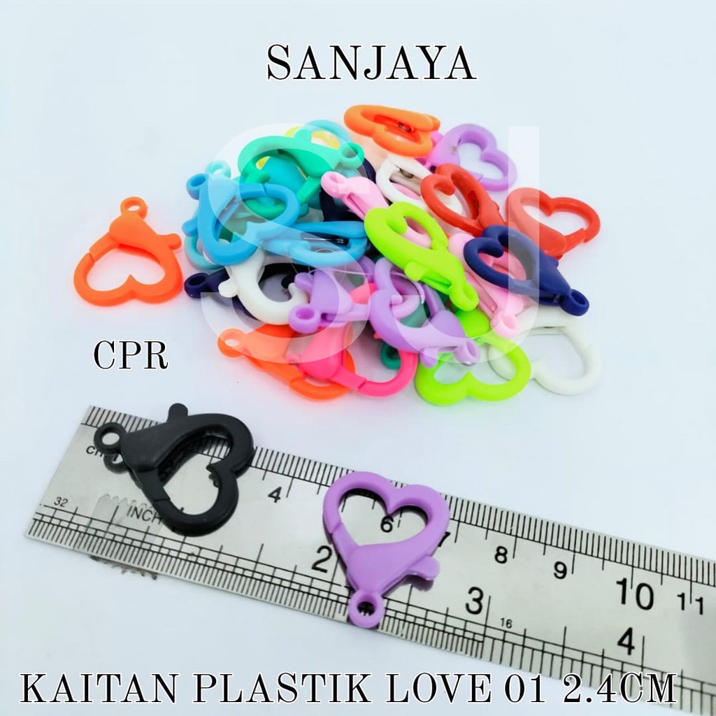 KAITAN MASKER / PENGAIT / KEW KEW / KOKOT UDANG PLASTIK BENTUK HATI WARNA WARNI / KAITAN PLASTIK LOVE 01 2.4CM CPR