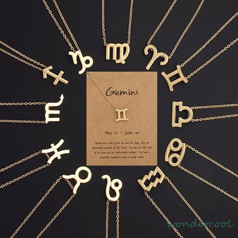 12 Zodiac Sign Constellation Pendant Kalung Untuk Wanita Pria Kalung Perhiasan Fashion Hadiah Ulang Tahun Pabrik Grosir-Won