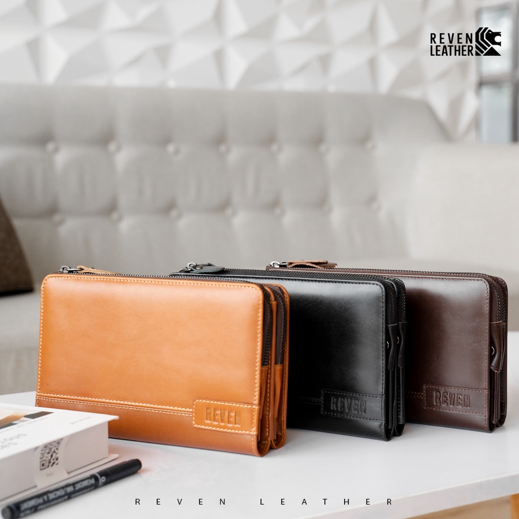 REVEN LEATHER - Hand bag diamante pria kulit sapi asli tas tangan Pria clutch cowo keren terbaru