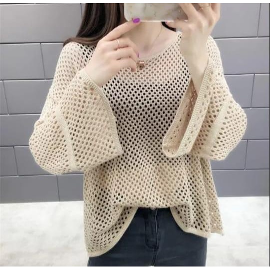 WSE390 - Atasan Jaring Rajut Messy Good Quality Lembut Model Korea Trending Korean Style Sweater Blouse Cardigan Jacket Jahitan Rapi Menggunakan Mesin Khusus