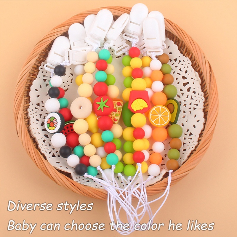 Mary Klip Rantai Holder Dot Empeng Bayi Newborn Desain Buah Lucu Bahan Silikon