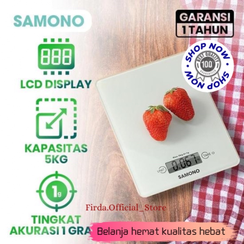 SAMONO Timbangan Dapur Digital Elektrik LCD Display SW-KS02 Putih