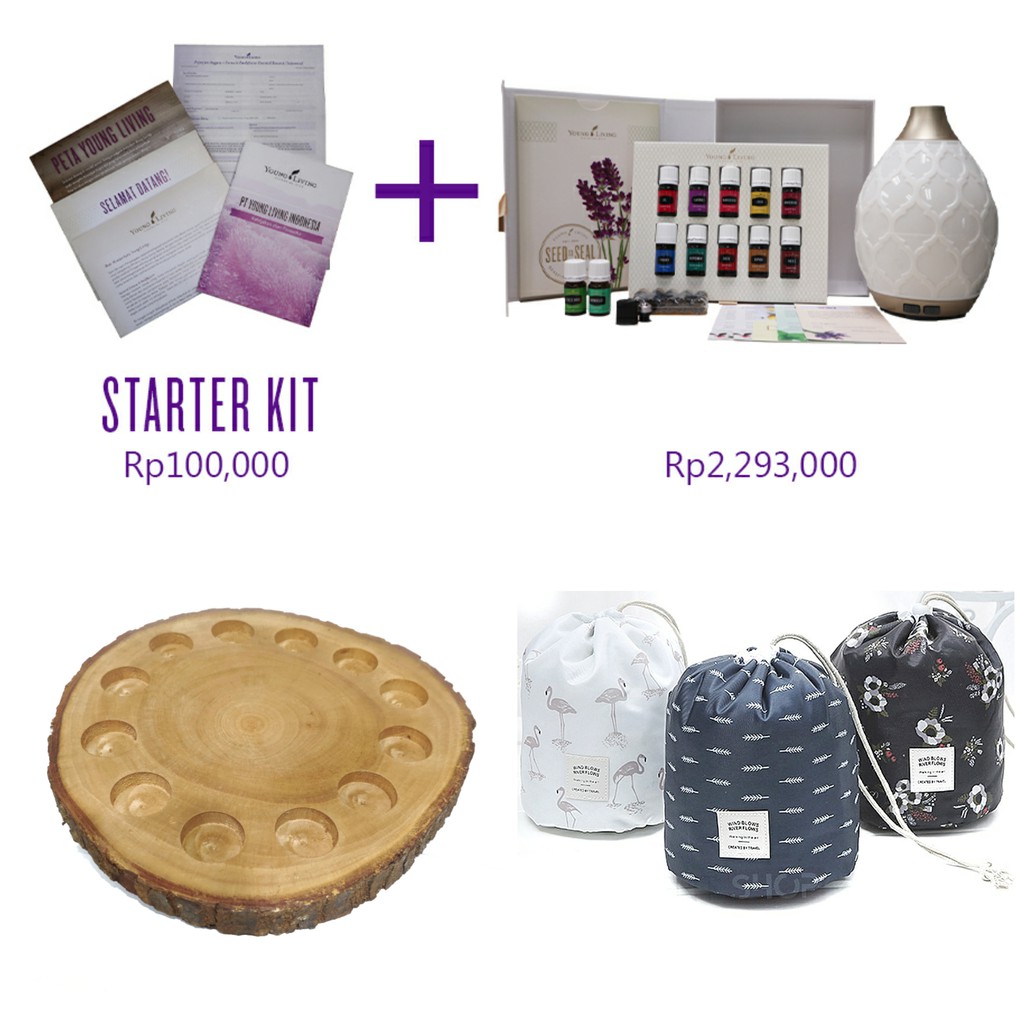 Sale Premium Package Starter Kit Diffuser Desert Mist 12 oils Rak kayu Diffuser Bag Young Living YL