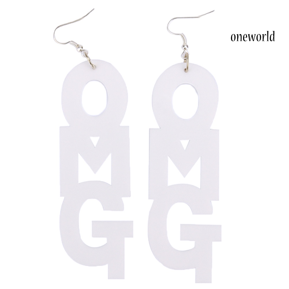 OW@ Hip Hop OMG Letter Acrylic Long Dangle Statement Women Hook Earrings Jewelry