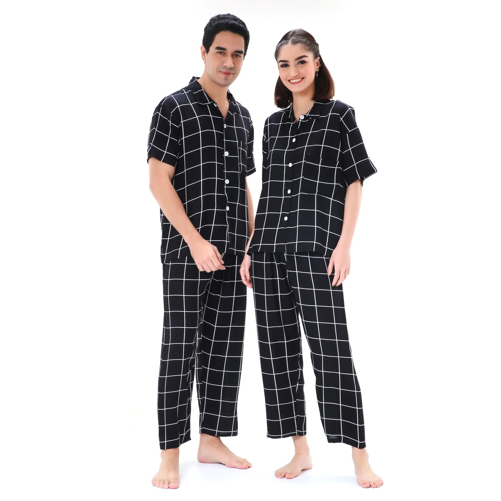 Zavyn Setelan Piyama Couple Rayon Setelan Kemeja Motif Premium