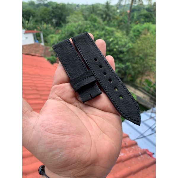 Strap Tali jam tangan Kulit Asli Full hitam 24mm