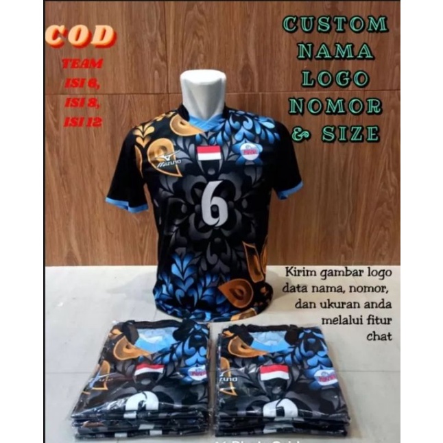 Kaos atasan olahraga bola voli printing bisa custom nama nomor dan logo