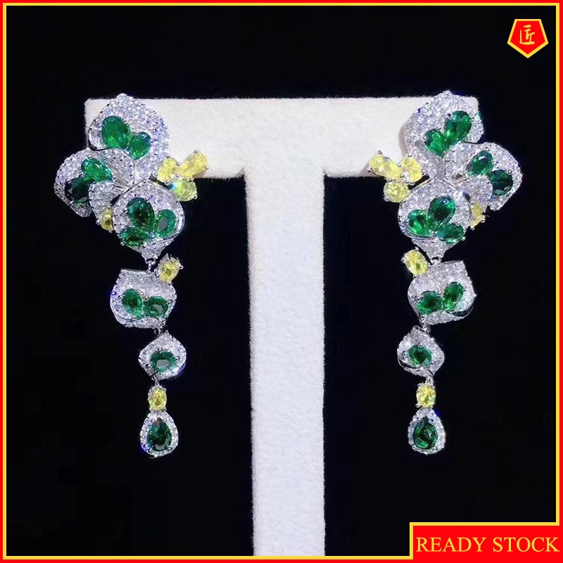 [Ready Stock]Women's 925 Silver Emerald Earrings