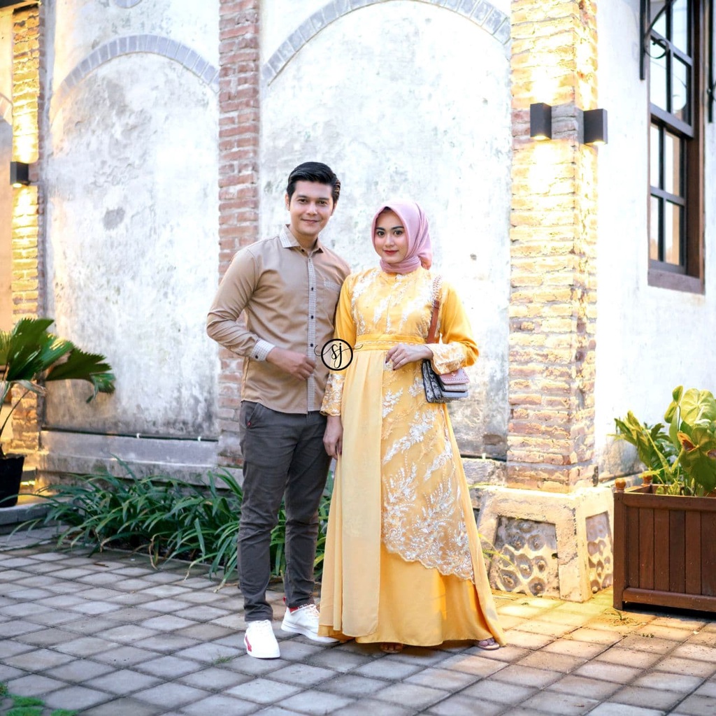 Saroja Batik (567) Couple Batik Gamis Brokat Hania twotone