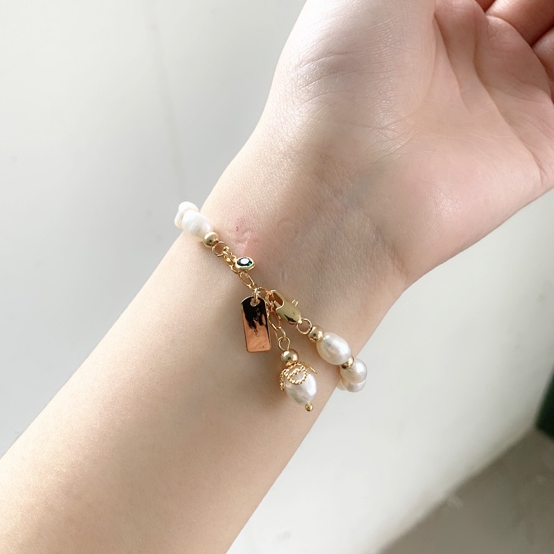 Gelang Mutiara Air Tawar Warna Putih Gaya Retro