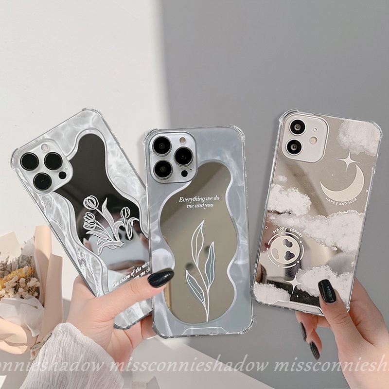 Soft Case TPU Motif Bunga / Daun / Bulan / Cermin Cover IPhone 11 13 12 Pro Max 7 8 Plus XR X XS Max SE 2020