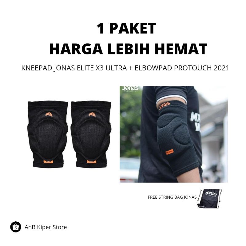 [PAKET HEMAT] Kneepad Jonas Elite X3 Ultra + Elbowpad Jonas Protouch 2021 - GRATIS STRING BAG JONAS