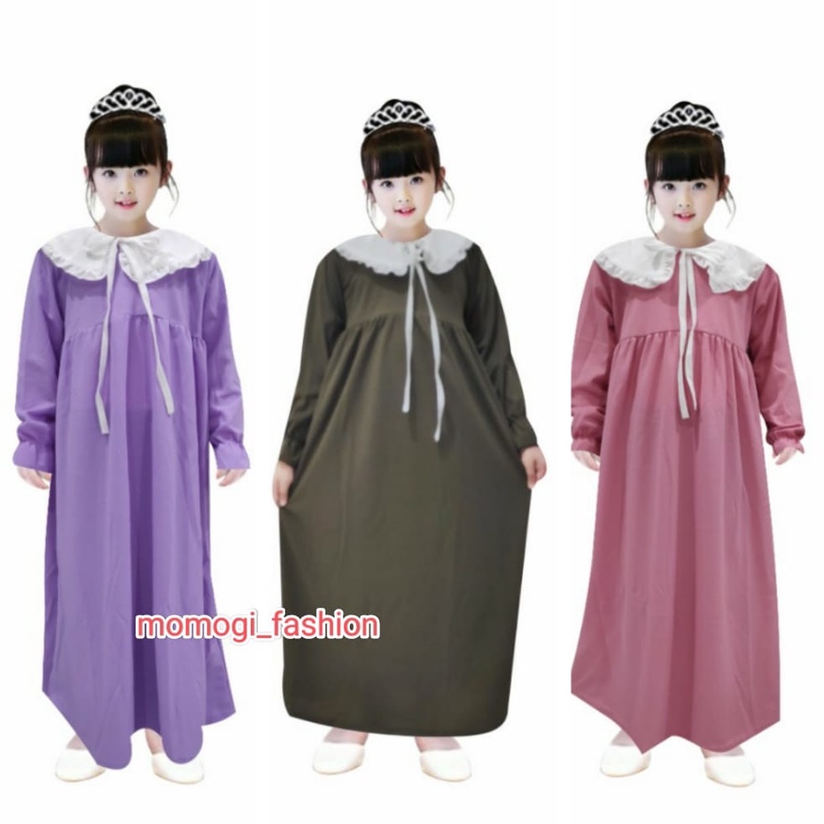 MOMOGI- GAMIS NUNA KOREAN STYLE POLOS/GAMIS PENGAJIAN ANAK/Usia 5-10th