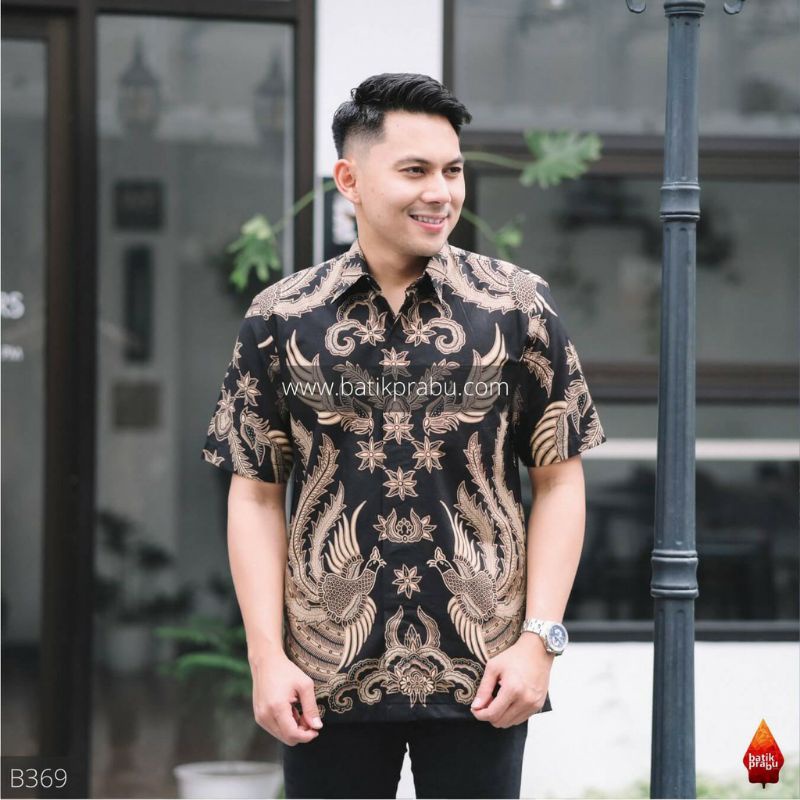 Batik kemeja pria lengan pendek &amp; panjang bahan katun baturaden reguler kembar hitam