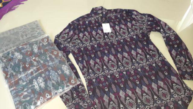 Freypv 6719 Long Batik Songket Navy M-l Kemeja Batik