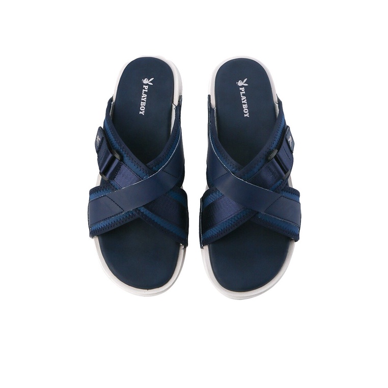 SANDAL SLIDE PLAYBOY PRIA ORIGINAL CASUAL BRANDED ASLI BIRU NAVY PL28