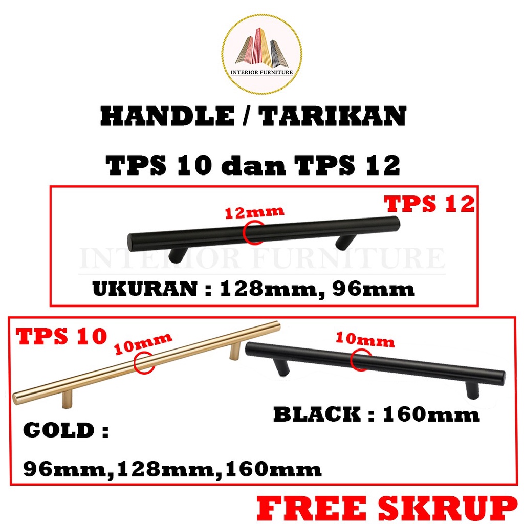 Handle Laci Tarikan Lemari Minimalis TPS 12 TPS 10 GOLD dan HITAM