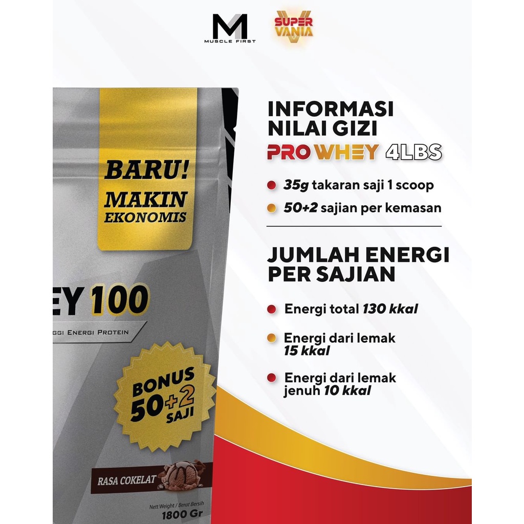 Pro Whey 100 4lb 4lbs 1.8kg Musclefirst Muscle First M1 Nutrion Whey Protein Concentrate Isolate Rasa Coklat Dan vanilla Kurma madu Susu protein Evolene Vectorlabs BXN ANS Mutant Whey Lmen PROMO GRATIS TAS