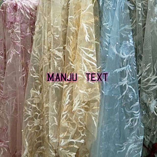 Kain - bahna tile bordir mutiara / bahan Tulle mutiara / coock untuk dress tunik gaun dll TERMURAH