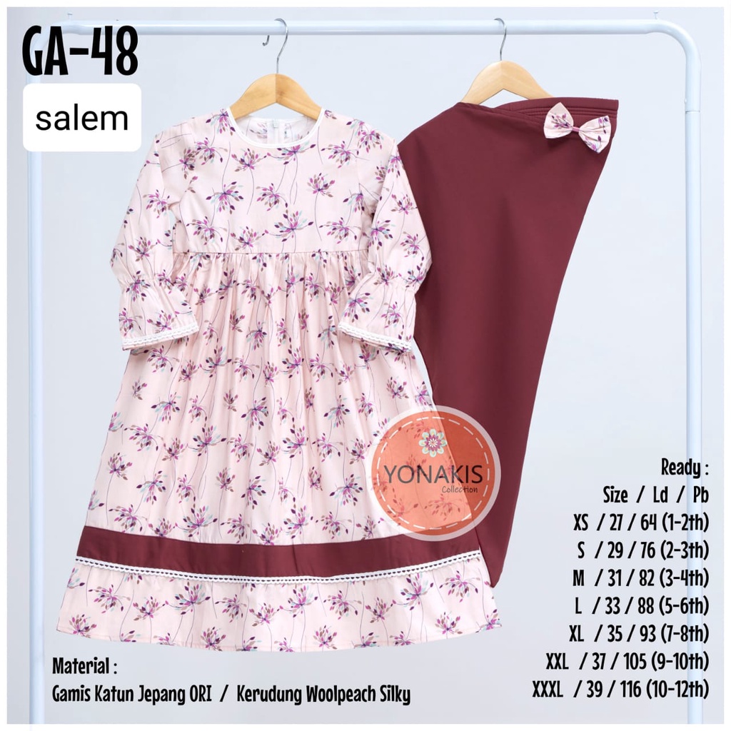 Set gamis anak untuk lebaran 2022 motif bunga bahan adem usia 1-12  02