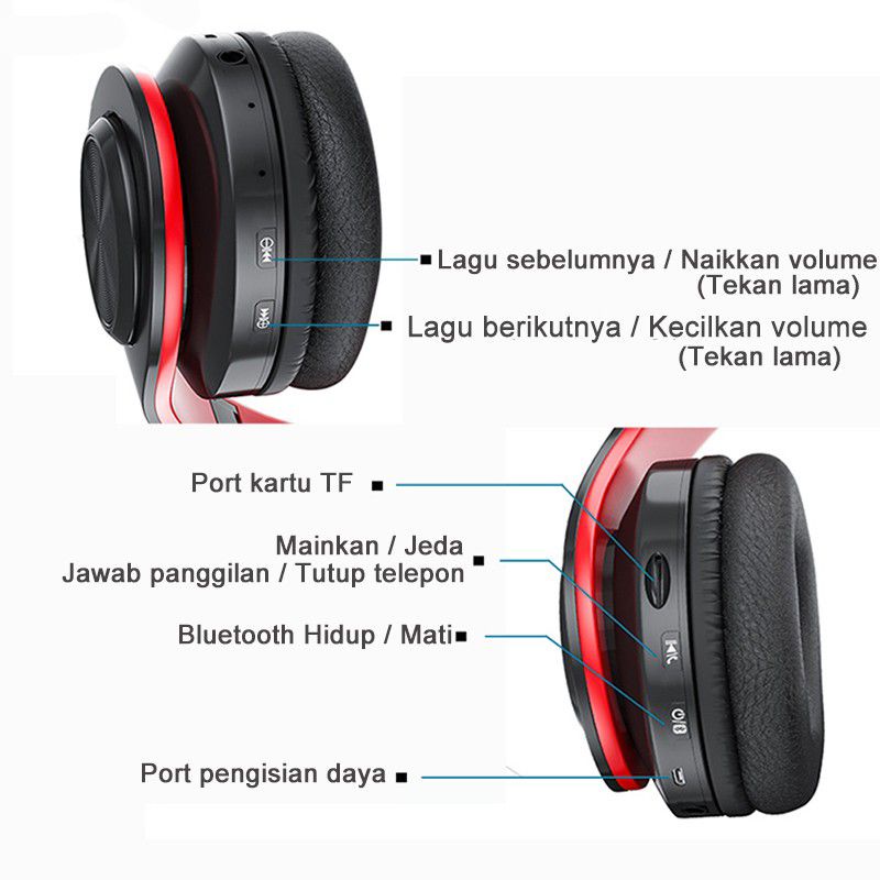 AIBAKE HEADPHONE BLUETOOTH HEADSET MUSIC GEMING DENGAN LAMPU