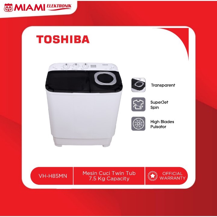 TOSHIBA Mesin Cuci Dua Tabung 7.5kg Model VH-H85MN / VHH85MN Twin Tub