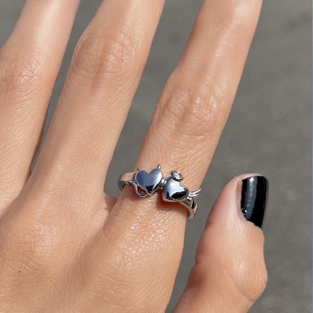 MXBEAUTY Hollow Love Heart Ring Set Trendy Women Finger Ring Korean Style Ring Elegant Male Personality Geometric Retro Adjustable Fashion Jewelry