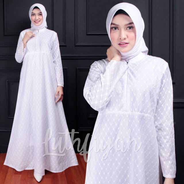 GAMIS KATUN JEPANG / GAMIS PUTIH  / GAMIS MOTIF TIMBUL