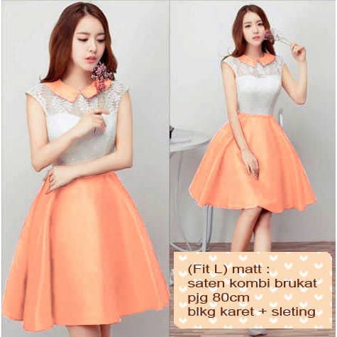 Baju Wanita Dres Casual Dres Kombi Brukat Dres Remaja Wanita Kekinian Model Dres Party Saten Ld90 cm