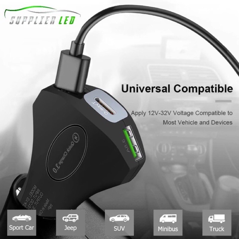 Car Charger Qualcomm 3.1A Casan Mobil Fast Charging 3 Ports Type C USB