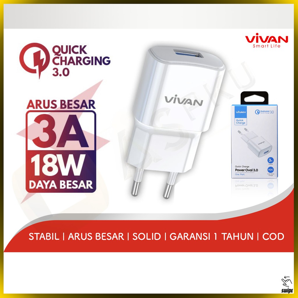 Adaptor Vivan Original QC 3.0 / Adapter / Cas Hp / Fast Charging / Charger / Carger / Batok Cas