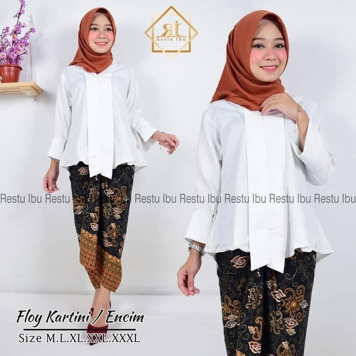 Setelan Kebaya Floy Warna Putih Mix Lilit / Kebaya Modern