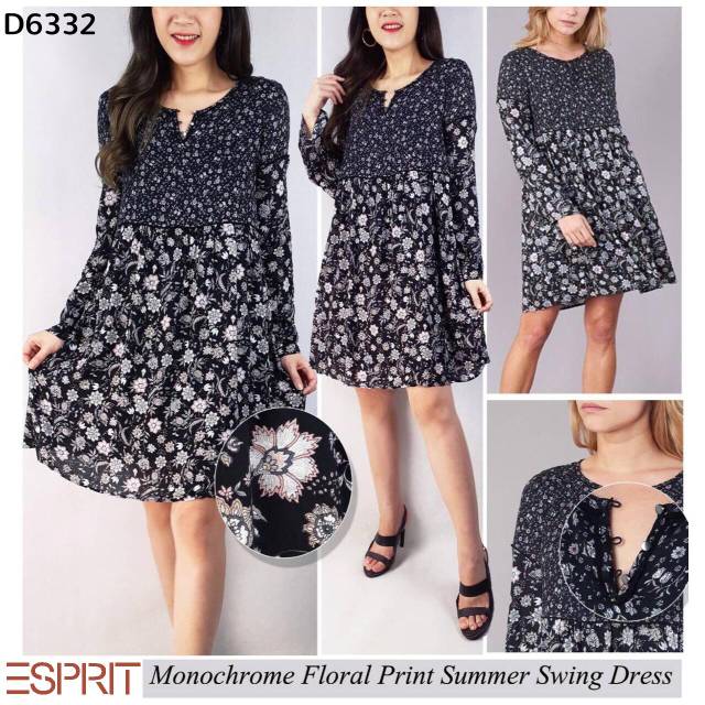 D6332 ORIGINAL ESPRIT MONOCROME FLORAL SWING DRESS