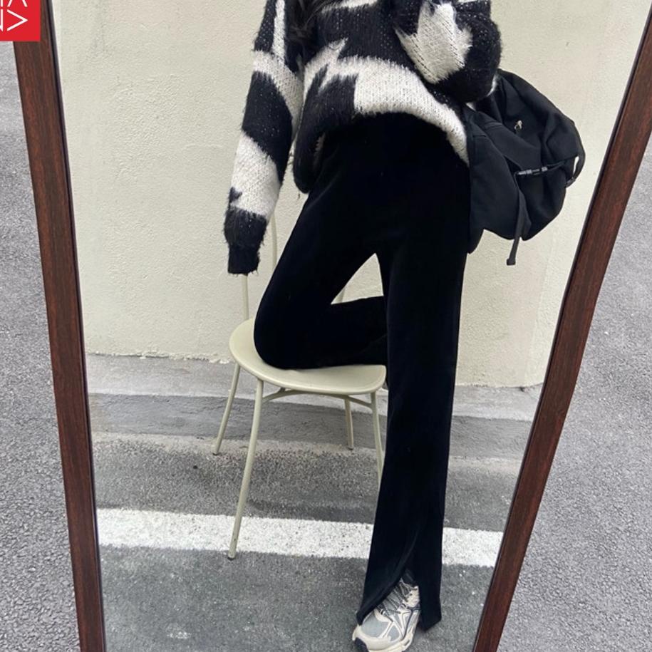 ◘ HanaFashion - Meredith Velvet Slit Pants Celana Panjang Bludru Velvet Wanita Murah- LP089 ♛