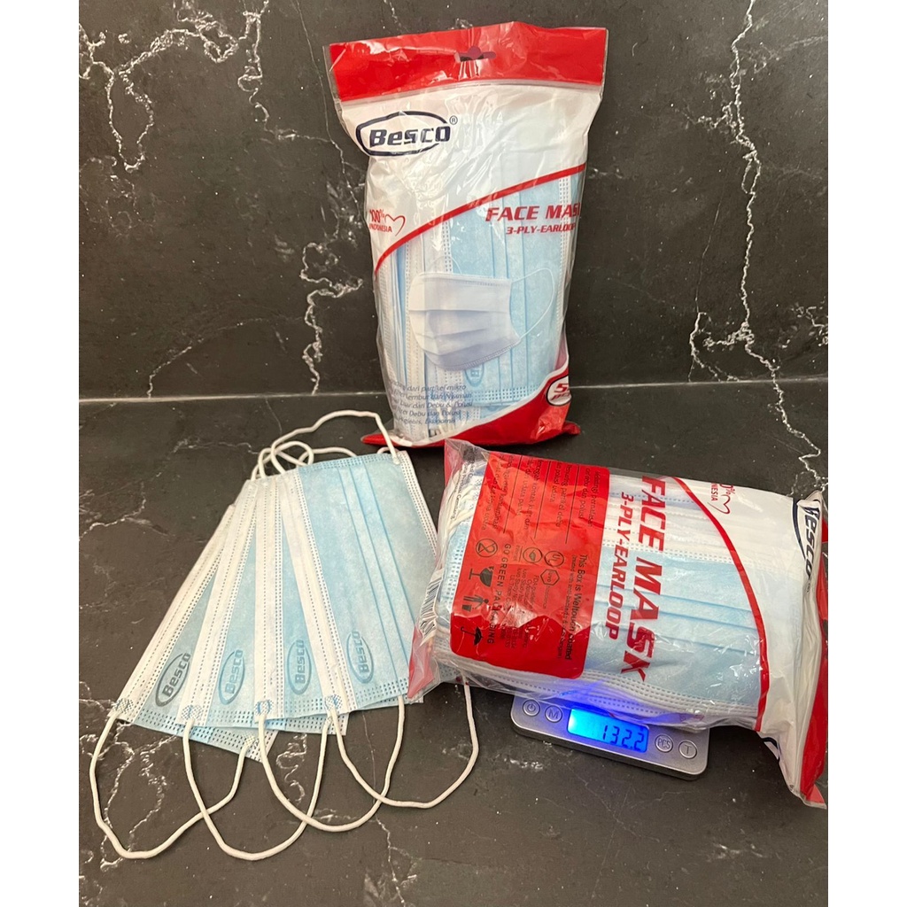 MASKER EARLOOP HITAM BESCO ADA EMBOS 1PACK ISI 50PCS