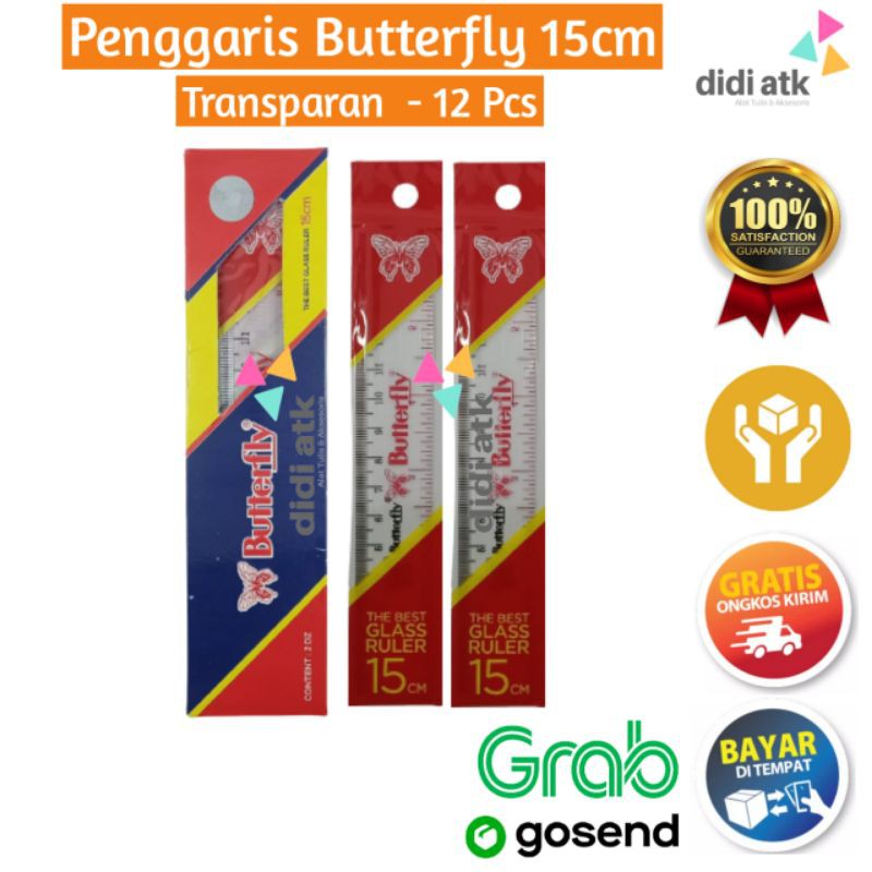 

Penggaris Butterfly 15 cm / Garisan Mistar 12 Pcs