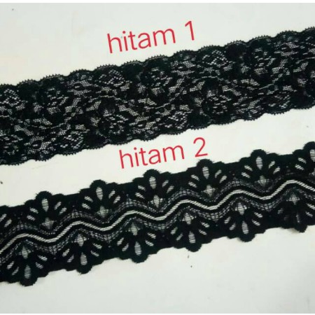 

Renda strech / renda elastic hitam 6cm, roll 15yard (13.5 meter).