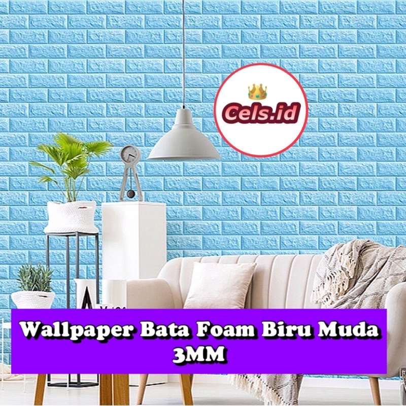 Wallpaper Bata Foam Sticker 3D Biru Muda Wall Paper Stiker Bata Foam 3D