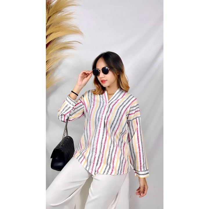 Tq88indonesia Baju Atasan  Wanita Terbaru /  Blouse RICHEL / Outer Salur  / Busana Santai  Cewek / Ootd / Outfit