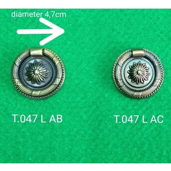 Tarikan Laci 047 L AB Antik / Handle Knob Lemari Vintage Bronze Lemari Pintu Ukir Ring Brass Bulat